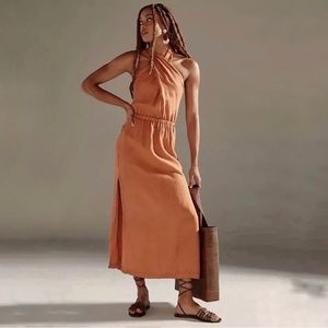 Cloth & Stone burnt orange cross halter maxi dress